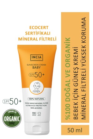 MNZ-100% واقية شمسية طبيعية للأطفال مضادة للفضاء الصفحات المعدنية الحماية العالية SPF50 UVA UVB 50 مل - Incia