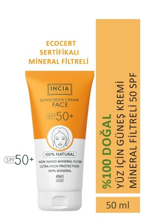 MNZ-100% واقية شمسية طبيعية للوجوه مضادة لللامع معدنية مرشحة عالية الحماية SPF50 UVA UVB 50 ml MINC-000065 - INCIA