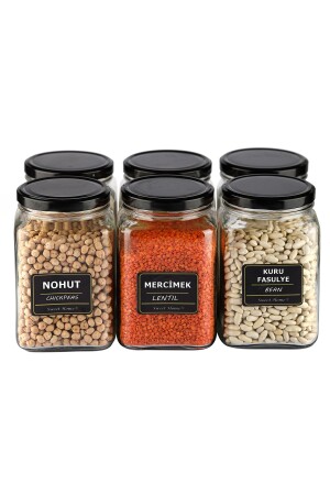 MNZ-1000 Cc زاوية مع علامة الزجاجية العطر والخضروات وعاء 6 قطع مربع مع غطاء أسود1000CCG - Karçiçeği Home