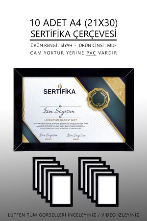 MNZ-10Pcs A4 Frame الأسود PVC 21x30 Frame للشهادة Frame للدبلوم Frame للوثيقة 10LUCERTIFICATEFRAME - yhfoto