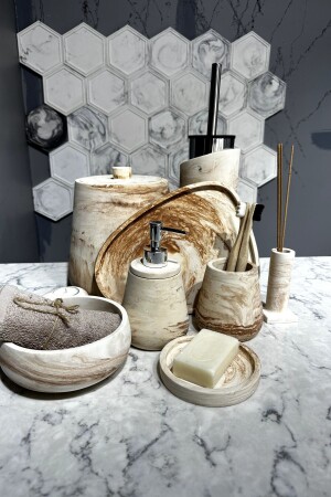 MNZ-11 قطعة الرخام نمط المرحاض الخرسانية مجموعة الصابون السائل الصلبة صمام أسنان حاملة غبار الحمام حرق الوقود - Betonmall