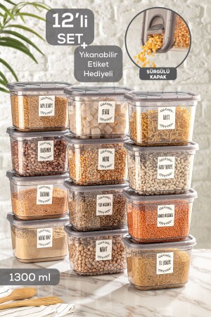 MNZ-12 - قطعة حاوية تخزين غذائي صغير مع غطاء متحرك - مع علامة مستطيل حاوية النبضات 12x1,3 ليت MCH-874 - Meleni Home