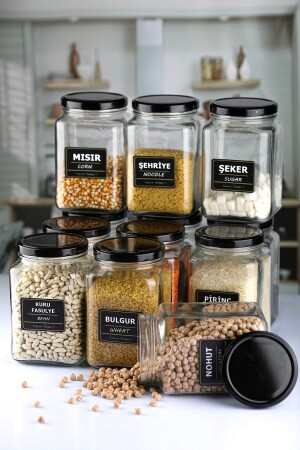 MNZ-12 قطع 1600 سي سي مربع مع علامة زجاجية العطر والخضروات وعاء مع غطاء أسود 1600 سي سي - Karçiçeği Home