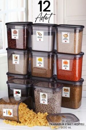 MNZ-12 - قطعة مع علامة على الحاوية المعدنية المستقيمة لتخزين الطعام مجموعة 2000 مل - 2 لترات مع غطاء يمكن تصنيعها في مجموعات متعددة - Kitchen Life