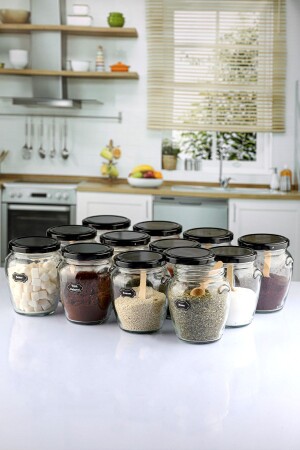 MNZ-12 حزمة أسود الغطاء 580 Cc زجاجي الجار - مع ملعقة وسمعة أذنين سلسلة2 - Karçiçeği Home