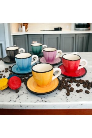 MNZ-12 قطعة مجموعة كوب قهوة ملونة لـ 6 أشخاص Fnc55 - DURU HOME