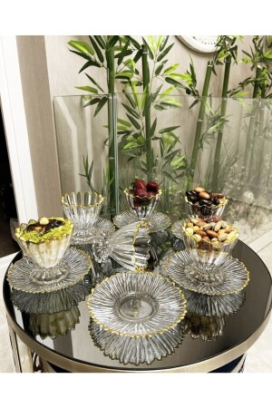 MNZ-12 قطع فخمة طعام خفيف ذو الأقدام الذهبية وعاء السكر وعاء الآيس كريم حامل العذراء وعاء نيلسيرز وعاء 6 أشخاص - PAPATYAMDEKOR ZÜCCACİYE