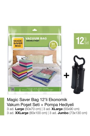 MNZ-12 حزمة أكياس الفراغ البيئي مجموعة + ضخ هدية 8697623596311 - Magic Saver Bag