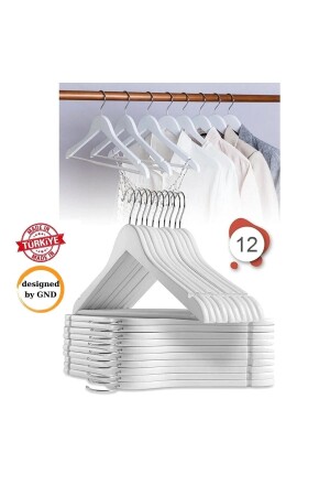 MNZ-12 قطع - خشب نظرة الملابس البلاستيكية والملابس معلقة أبيض تصميم - Babylondy