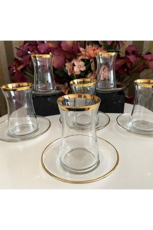 MNZ-12 قطعة زجاج شاي ذهب حقيقي مع حقيبة السادل JSPĞSMXL - Paşabahçe