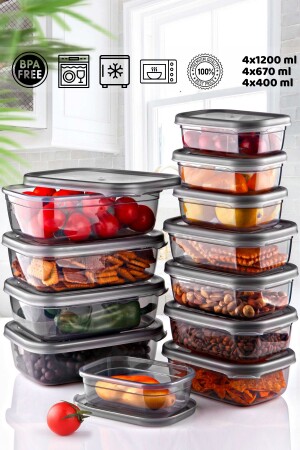 مجموعة حاويات تخزين من نوع MNZ-12 - قطعة Lux - مجموعة حاويات ثلاجة الفطور (400 مل-670 مل-1200 مل) HMNV-BSF00843- - HOMENIVA