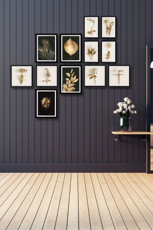 MNZ-12 قطعة طلاء خشبية مجموعة - أوراق ذهبية MDF ديكورات الجدار لغرفة المعيشة غرف النوم 90x75 سم - Nt Handmade