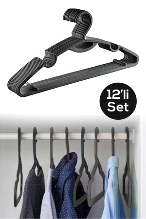 MNZ-12 معلقات بلاستيكية - الملابس القميص البروتيكات معلقة سوداء معلقة - Meleni Home