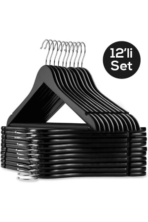 MNZ-12 Pcs خشب نظرة عالية الجودة الملابس البلاستيكية شنجر الأسود - Babylondy