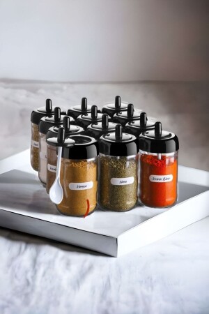 MNZ-12- Piece Spice Jar Set، مواد الزجاج، مع ملعقة، مجموعة حارة مع ملعقة BHRT-0012 - Milenay