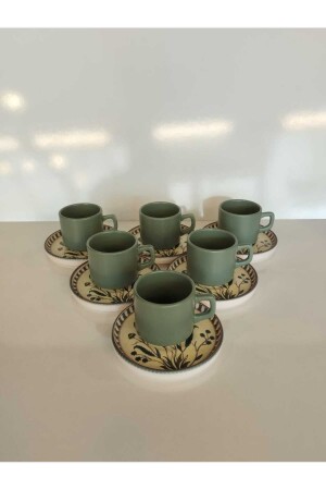 (MNZ-12 PIECES) كوب شاي مخصص لـ 6 أشخاص (STACKABLE GREEN) - Keramika