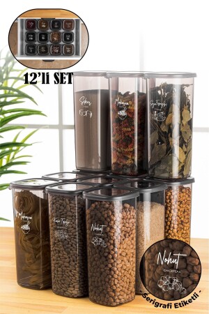 MNZ-12pcs 1.75 لتر حاوية تخزين الطعام في بيجي مربع مع علامة طباعة الشاشة البيضاء أنثراكيت PGGY12LI175 - Vienev