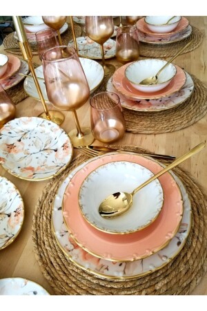 MNZ-130 قطع طعام ذو إطار ذهبية ومكعب قنبلة شوكة مجموعة لـ 12 شخص 00TR4523 - CASA DE BELLA