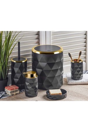 MNZ-13222 الماس الذهبية 5 قطعة مجموعة حمام - الأسود ST25189 - Perotti