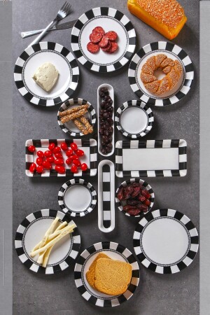 MNZ-14 قطعة صناعة يدوية نمط التحقق الإفطار مجموعة 6 أشخاص - مجموعة عرض الإفطار الفاخرة - Nandy Home