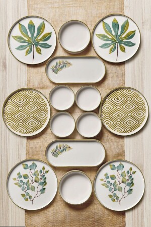 MNZ-14 قطعة قابلة للتجميع خفيفة الخريف الإفطار مجموعة 6 أشخاص - الفطور الفاخرة عرض مجموعة الصحن - Kitchen Life