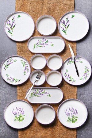 MNZ-14 قطعة تحفيز الفطور اللافاندية مجموعة 6 أشخاص - الفطور الفاخرة عرض مجموعة الصحن MCH08719 - Kitchen Life