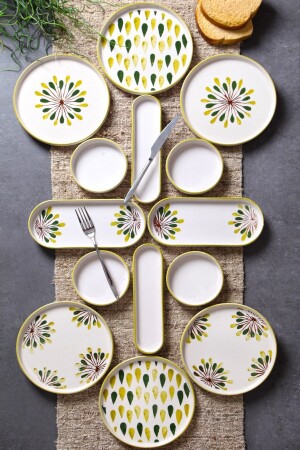 MNZ-14 قطعة صنع يدوي مجموعة الإفطار الخضراء نقطة لـ 6 أشخاص - مجموعة عرض الإفطار الفاخرة - Nandy Home