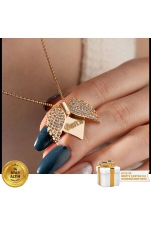 MNZ-14 كيراط ذهبية مطلي اسم قلادة قلب بالجنب - Gümüşistan