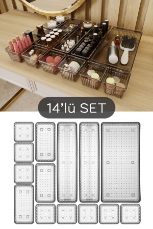 MNZ-14 قطعة ميغا حمام المجمعات التجميل المجوهرات منظمة الماكياج منظمة - منظمة الدرج المودولية - Meleni Home