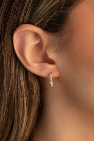 MNZ-14 كيراط الذهبية حجر مربع الأقراط YKKLY00000445 - Yavuz Kuyumculuk