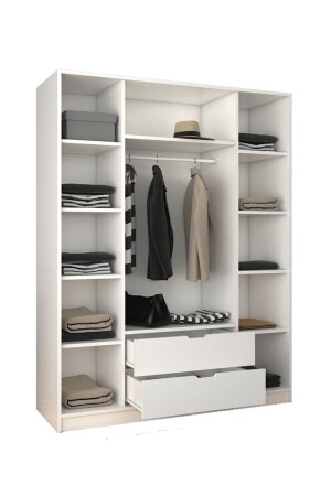 MNZ-140 سم مادة بيضاء 4 أبواب 2 جرافات الملابس الخزانة - خزانة الملابس ÇD003 - midoser