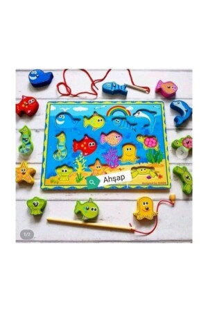 MNZ-15 قطعة لعبة صيد الصيد المغناطيسي + لعبة الحبال 2 في 1 مجموعة - Wooden Toys