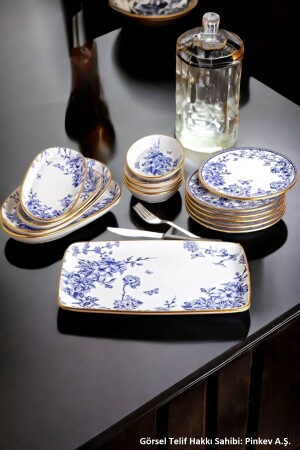 MNZ-15 قطعة صلاة الفطور السيراميكة مجموعة - الذهب الأزرق PNK7201K - Pinkev