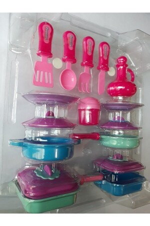 MNZ-16 قطعة لعبة وعاء، وعلبة، شوك، سكين، صاكر الملح، طبق، طباخ الوقود الكأس المطبخ مجموعة 0568956 - OYUNCAKSAHİLİ