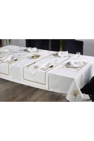 MNZ-17 PIECE TABLE CLOTH SET مع إيرس مقبضات اللون تأثير (GOLD SIMPLE) 01-2547-SET17 - caka home design
