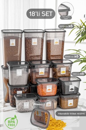 MNZ-18-Piece Daisy Label Multi Rectangular Storage Container الميكروويف والمجمد متوافق 6x(1,3LT-2 LT-3,2 LT) MCH-826 - Meleni Home