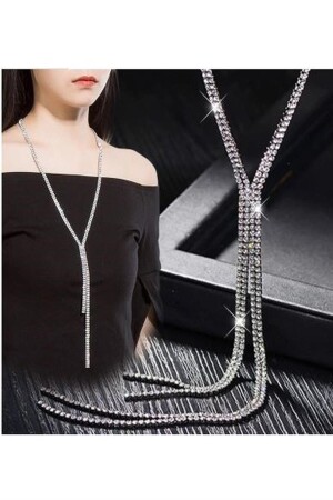 MNZ-2 صف حلقة حلقة عنق المياه حجر حلقة عنق طويلة حلقة عنق جسد فضية حلقة عنق 000118 - HUBANN