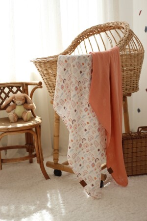 MNZ-2 قطعة طبقة مزدوجة موسلين غطاء مجموعة - قوس قزح مجموعة 00218 - Mujo Baby&Kids