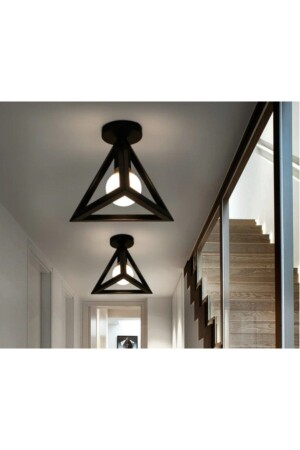 MNZ-2 قطع عسل العسل النمط الجديد التفصيلية النموذج الروستيكية مثلث طابق واحد شمعة 0084-2BLKPLAFONYERUCGEN - Lambadar