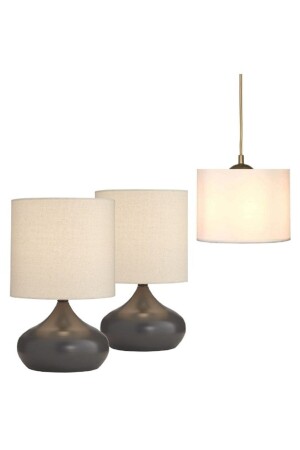 MNZ-2 قطع من مصابيح طاولة التخفيض المعدني مع قبعات من الأقمشة الكريمية، 1 قطعة من غرفة المعيشة الشنابل، 2 قطع من طاولة الت - White West inn House