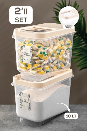 MNZ-2 حزمة 10 ليت للكبيرة صندوق تخزين المواد المضطربة مع غطاء التزحلق - كريم حاوية تخزين المواد المضطربة - Meleni Home