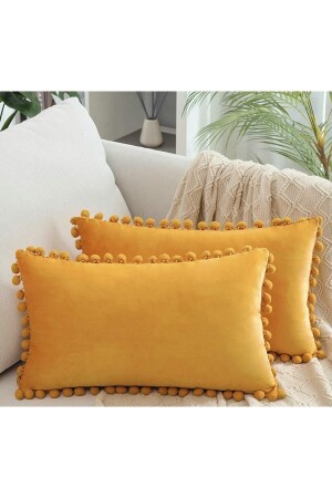 MNZ-2-قطعة خردل صغيرة البومبوم رمي غطاء وسادة، نظرة السلمون، 2 قطع 30 X 50 سم - Bc Home