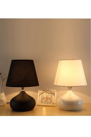 MNZ-2 قطع طاولة المعدات الكبيرة مصابيح مع كوب من الأقمشة قبعات 2 قطع الكبيرة الطاولة-CONIC - White West inn House