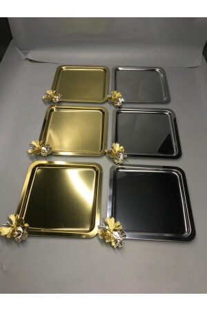 MNZ-2 مختلف الألوان مربع لوازمات الفراشة الفاخرة، 3 ذهب، 3 فضة فولاذ المقاوم للصدأ، الشاي، وعلبة العرض MZK - Mira züccaciye