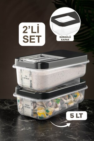 حزمة MNZ-2 مع علامة 5 Lt مخزن تخزين المواد المضطربة مع غطاء متحرك - قرص مخزن المواد المضطربة صندوق تخزين Anth - Meleni Home