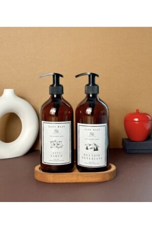 MNZ-2 حزمة 500 مل من الزجاجات المسالة السائلة من الصابون المسالة مع قفزة خشبية بيضوية 160281090907 - Pembelia Life