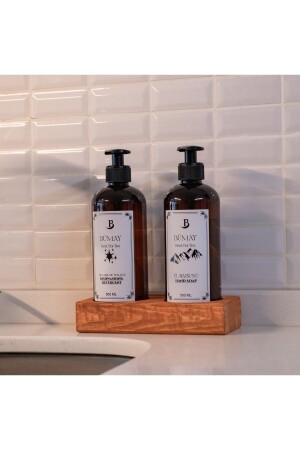 MNZ-2 حزمة من الخشب قفص غسل الأطباق مضغوطة اليد صابون مع علامة زجاجة بلاستيكية الأنبرا 500 مل Akd-1003 - Bümay home