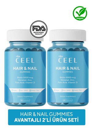 MNZ-2 حزمة فجاني شعر أظافر فيتامين مضغ الغامية البيوتين 5000- فيتامين د- حمض الفوليك - خيل الخيل - Vita Ceel