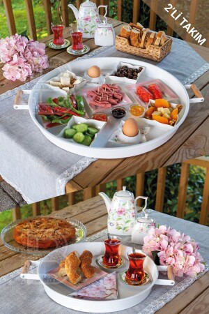 MNZ-2 ليترات 51 سم طاولة معدنية مع المقبض الخشبية و 37 سم طاولة بيضاء شاي القهوة تقديم طاولة - Kitchen Trend