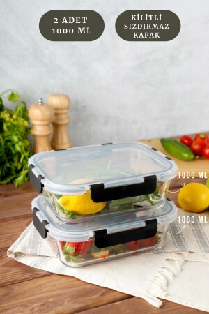 MNZ-2 قطع مستطيل Borosilicate Glass لا تتسرب حاوية تخزين مقفل - حاوية الفرن 2x1000 مل HMNV-2BOY-CAM-84422 - HOMENIVA